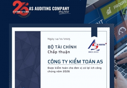 Kiểm toán AS được Bộ Tài Chính chấp thuận kiểm toán cho đơn vị có lợi ích công chúng năm 2026